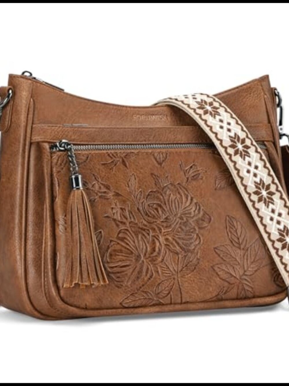 Vegan Leather Crossbody Bag Medium Floral Hobo Women